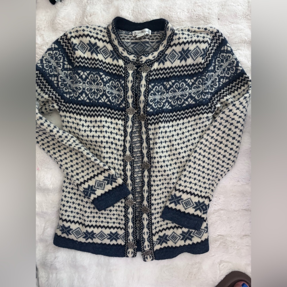 Susan Bristol Blue and Cream Cardigan Sweater